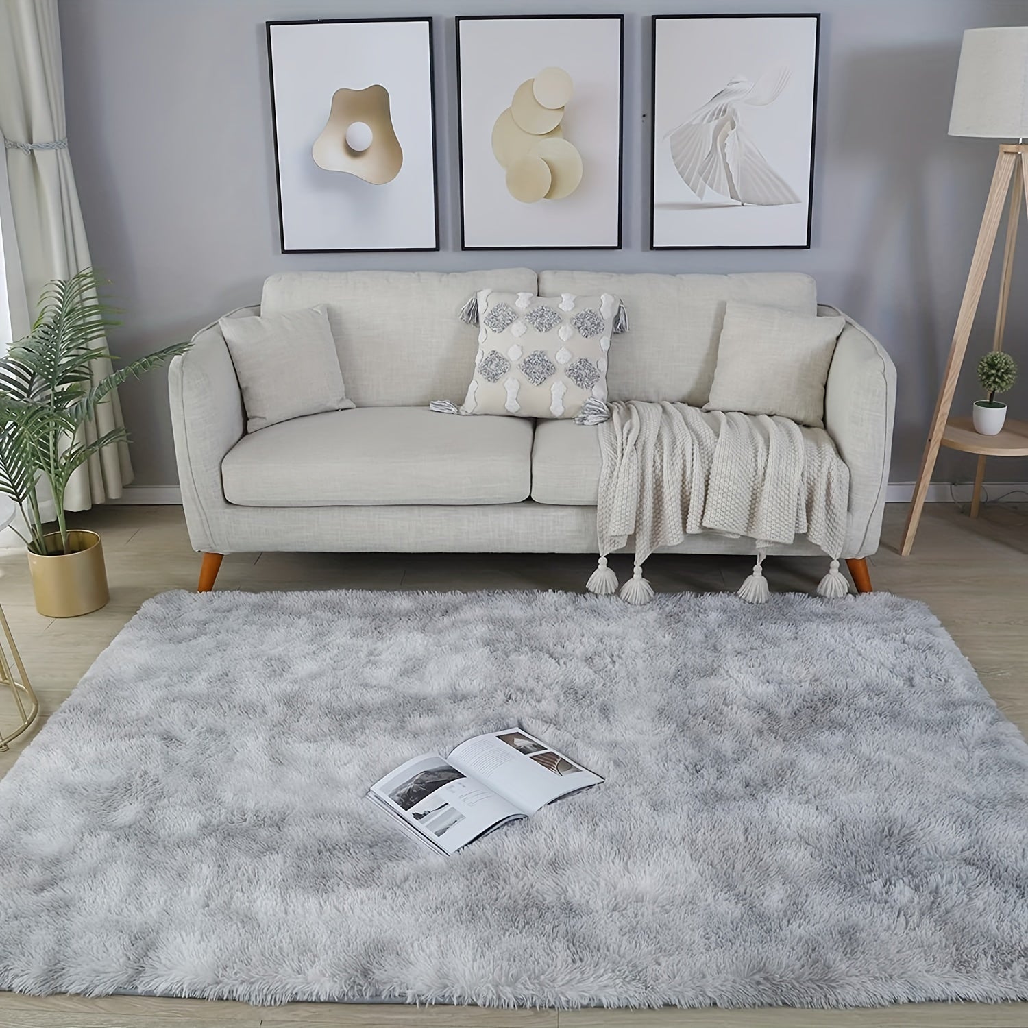 Light Grey Shag Area Rug Soft Fluffy Washable Carpet for Living Room Bedroom