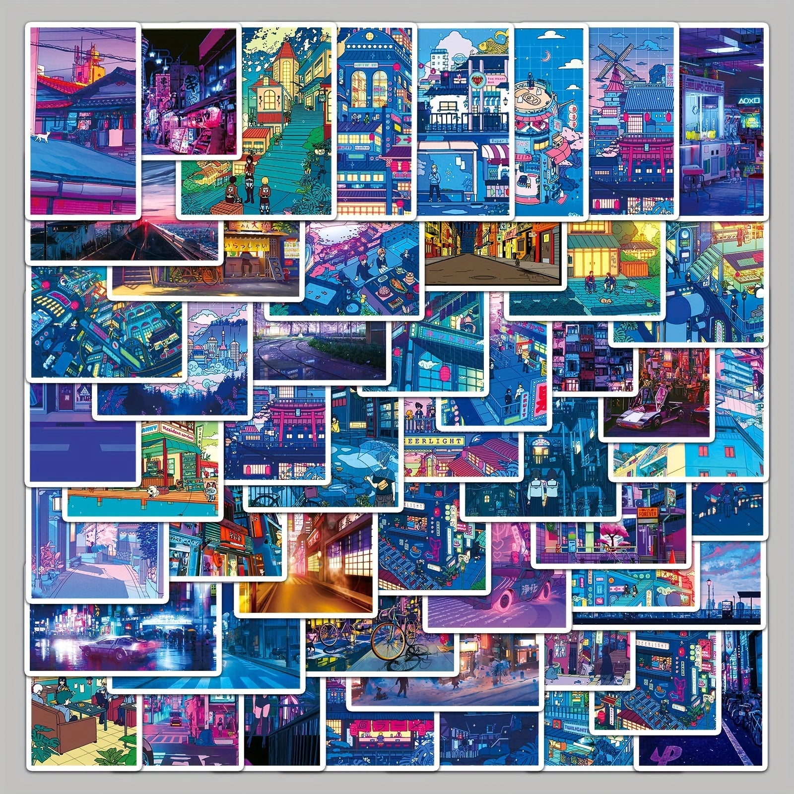 50 Night Scene Vinyl Stickers - Waterproof for Notebook, Laptop, Water Bottle