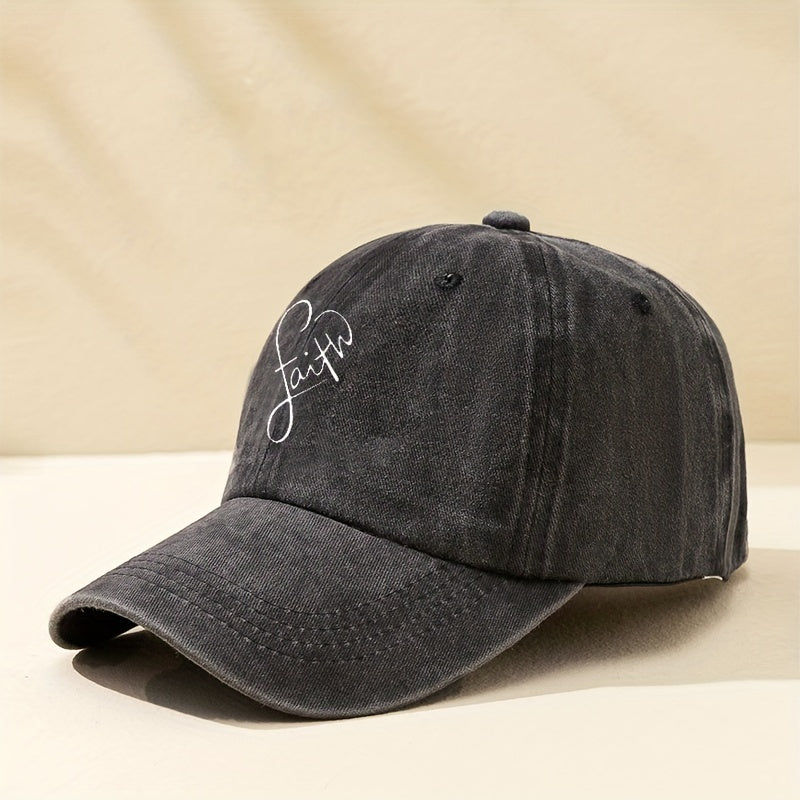 Faith Heart Print Baseball Cap Y2K Distressed Dad Hat