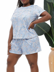 Retro Floral Print Tee & Shorts Pajama Set