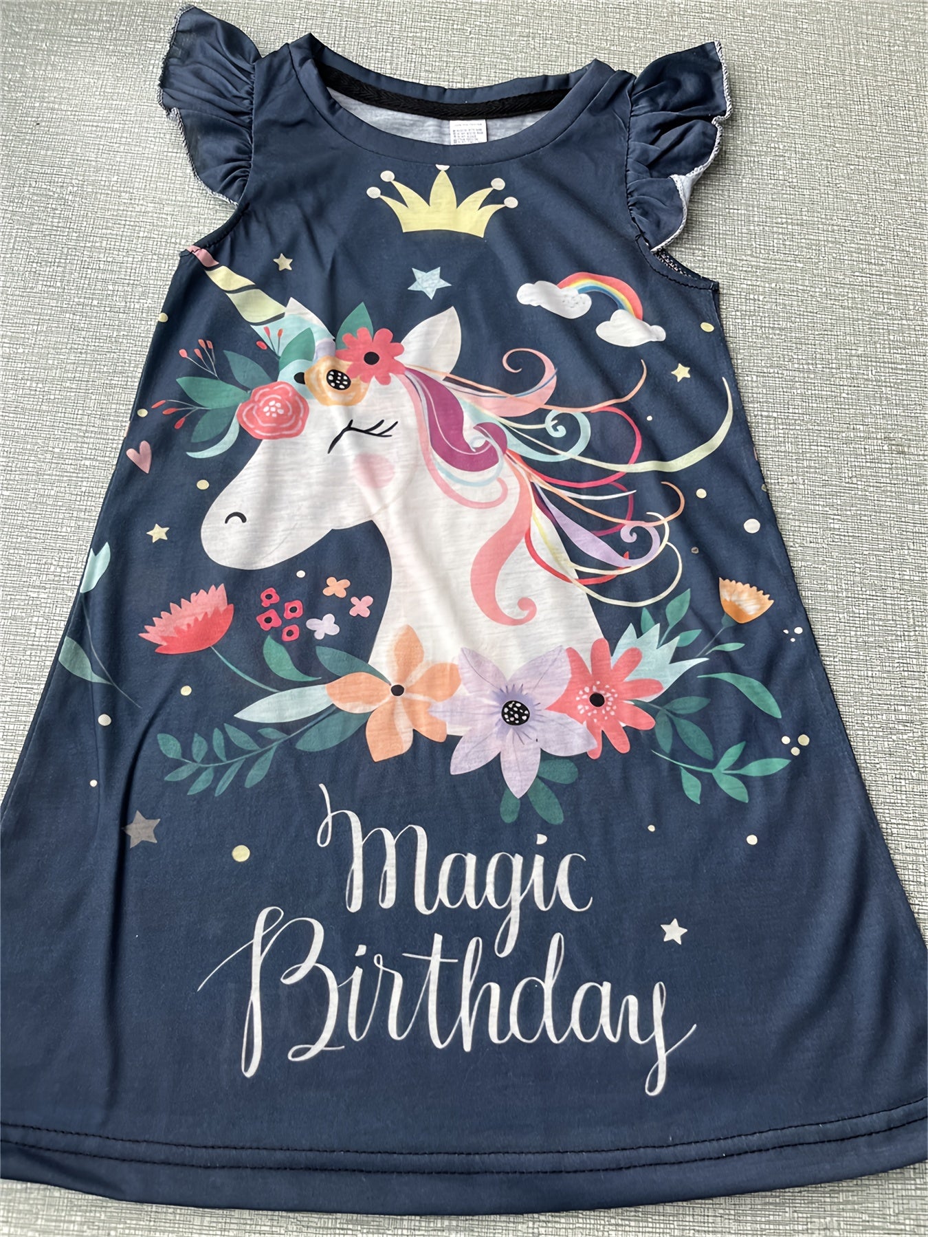 Girl's Pony One piece Dress Butterfly Sleeve Crew Neck Princess Dress Summer