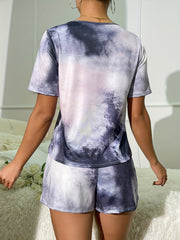 Tie Dye Print Pajamas Set Short Sleeve Top & Shorts