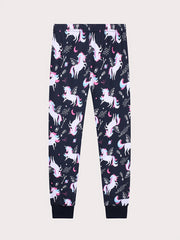Kids Unicorn Print Pajama Set Long Sleeve Top & Pants Comfy PJ Girl's