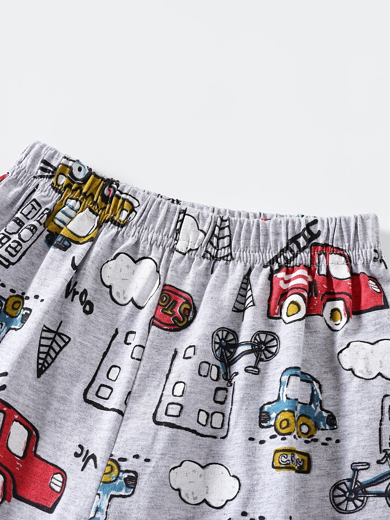 Boys Cartoon Car Print T Shirt & Shorts Set Kids Summer Clothes
