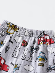 Boys Cartoon Car Print T Shirt & Shorts Set Kids Summer Clothes