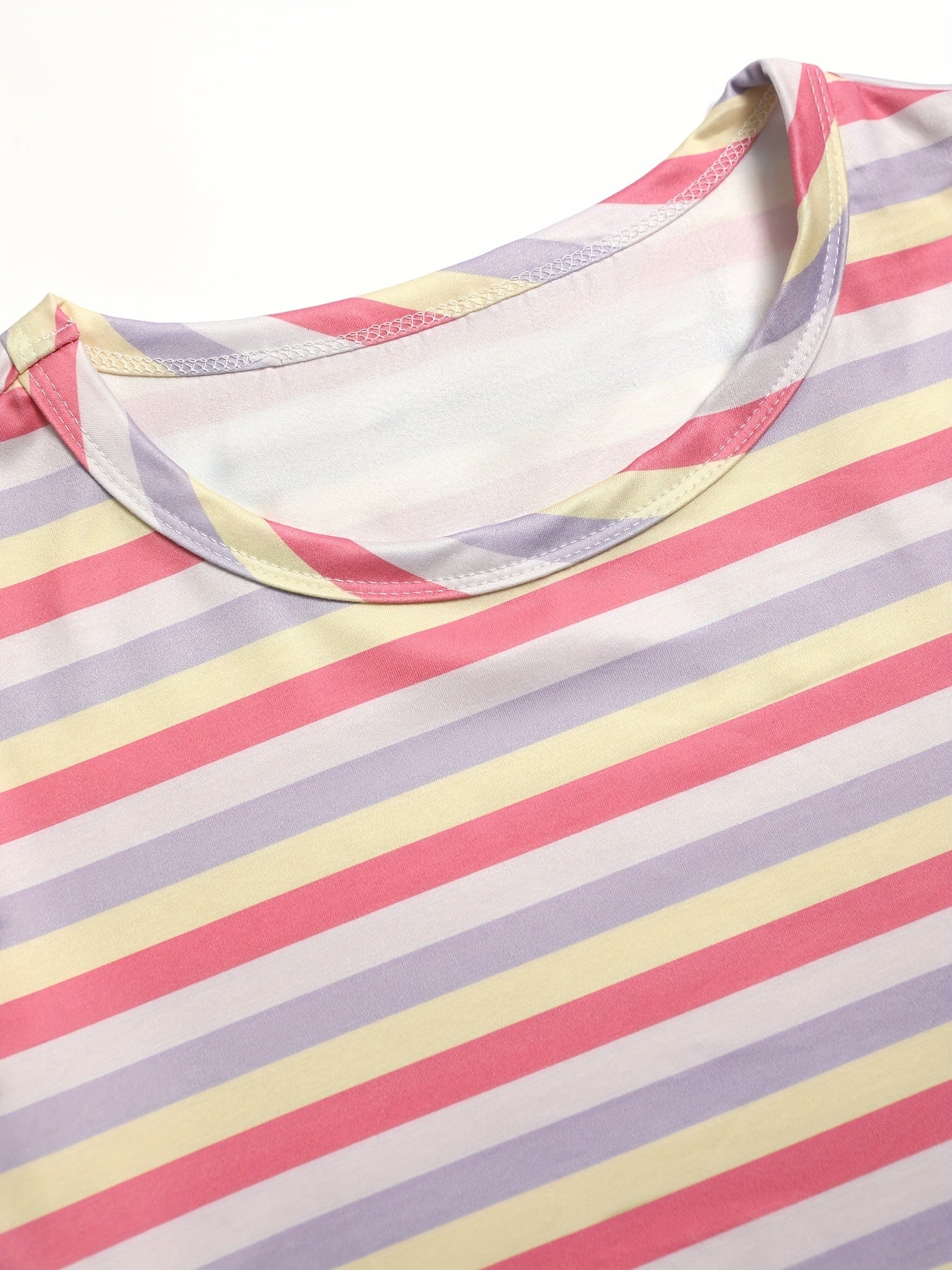 Colorblock Striped Pajama Set Short Sleeve Crew Neck Top & Lounge Shorts