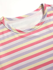 Colorblock Striped Pajama Set Short Sleeve Crew Neck Top & Lounge Shorts