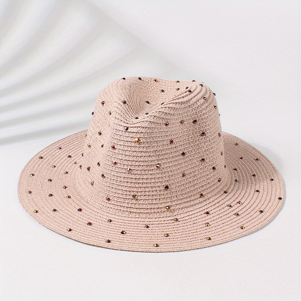 Pink Sun Hat Wide Brim Straw Jazz Hat French Style Summer Travel Beach Hats