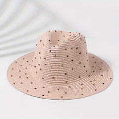 Pink Sun Hat Wide Brim Straw Jazz Hat French Style Summer Travel Beach Hats