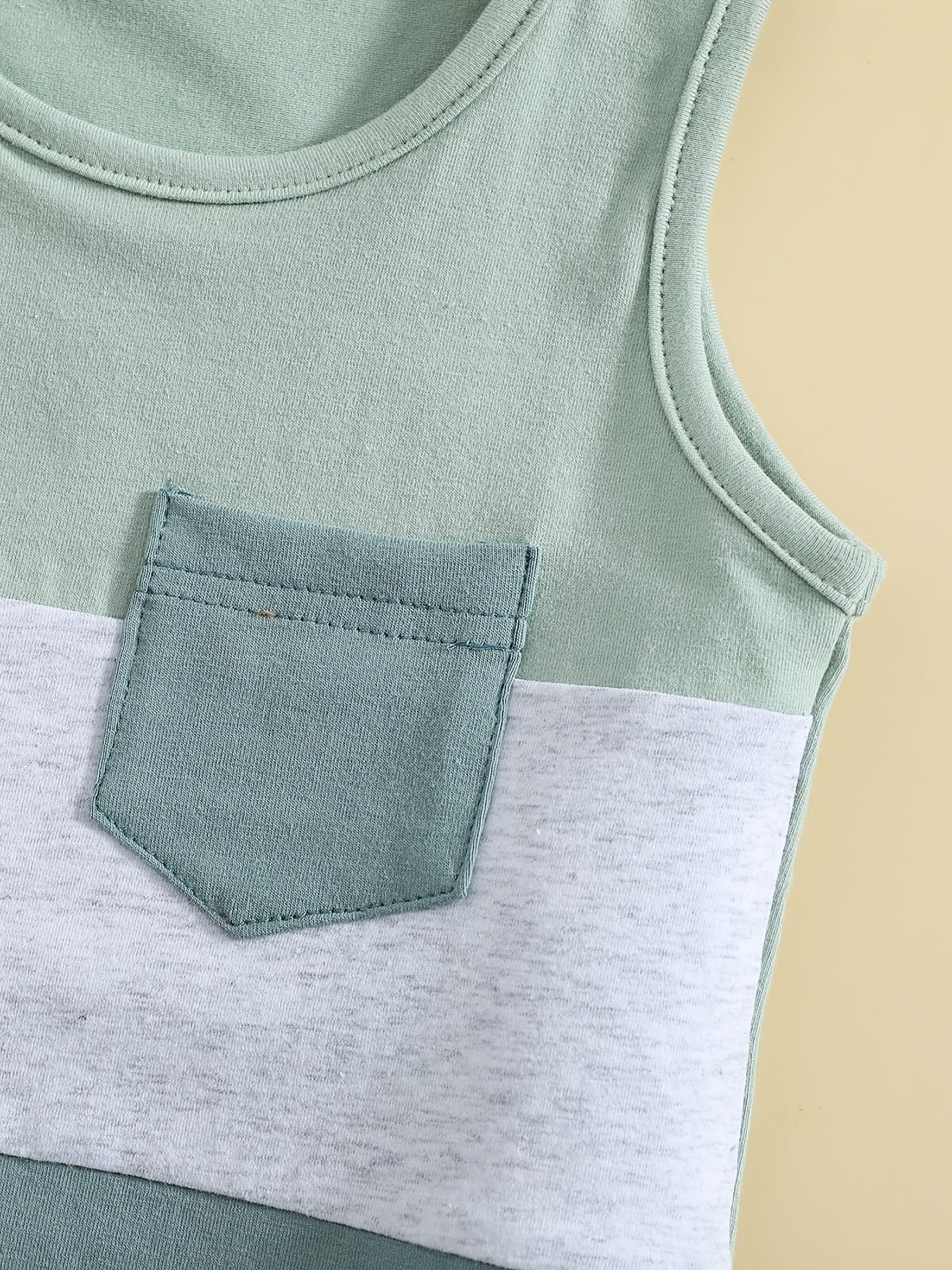 Baby Boys Block Outfit Sleeveless Round Neck Vest & Shorts Casual For Summer