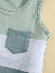 Baby Boys Block Outfit Sleeveless Round Neck Vest & Shorts Casual For Summer