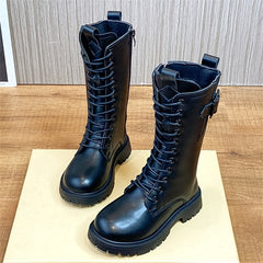 Girls High Top Winter Boots Leather Side Zipper Kids Shoes