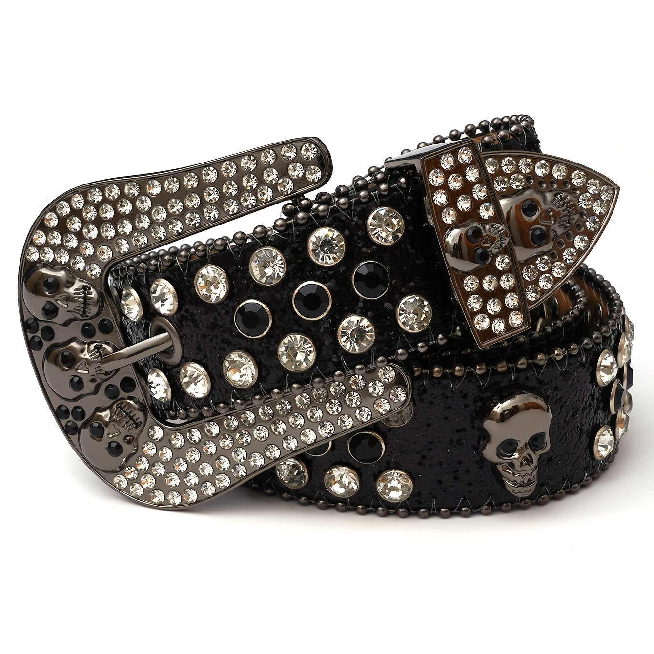 Skull Belt Western Cowboy Stylish Rhinestone Belt Mental Pin Buckle Punk Belt