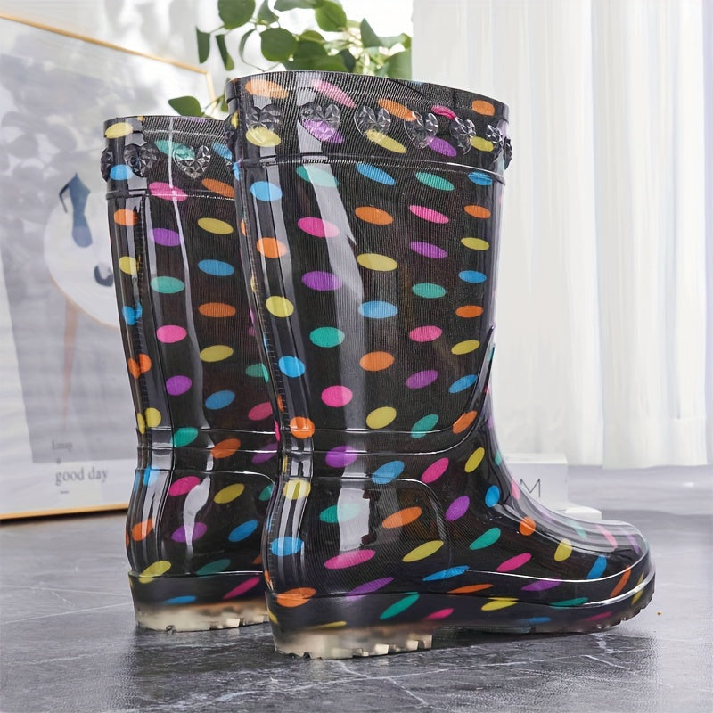 Women's Colorful Dots Pattern High Top Rain Boots