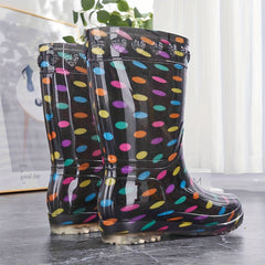 Women's Colorful Dots Pattern High Top Rain Boots