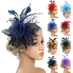 Women's 20s Fascinator Hat Feather Mesh Net Veil Tea Party Hat