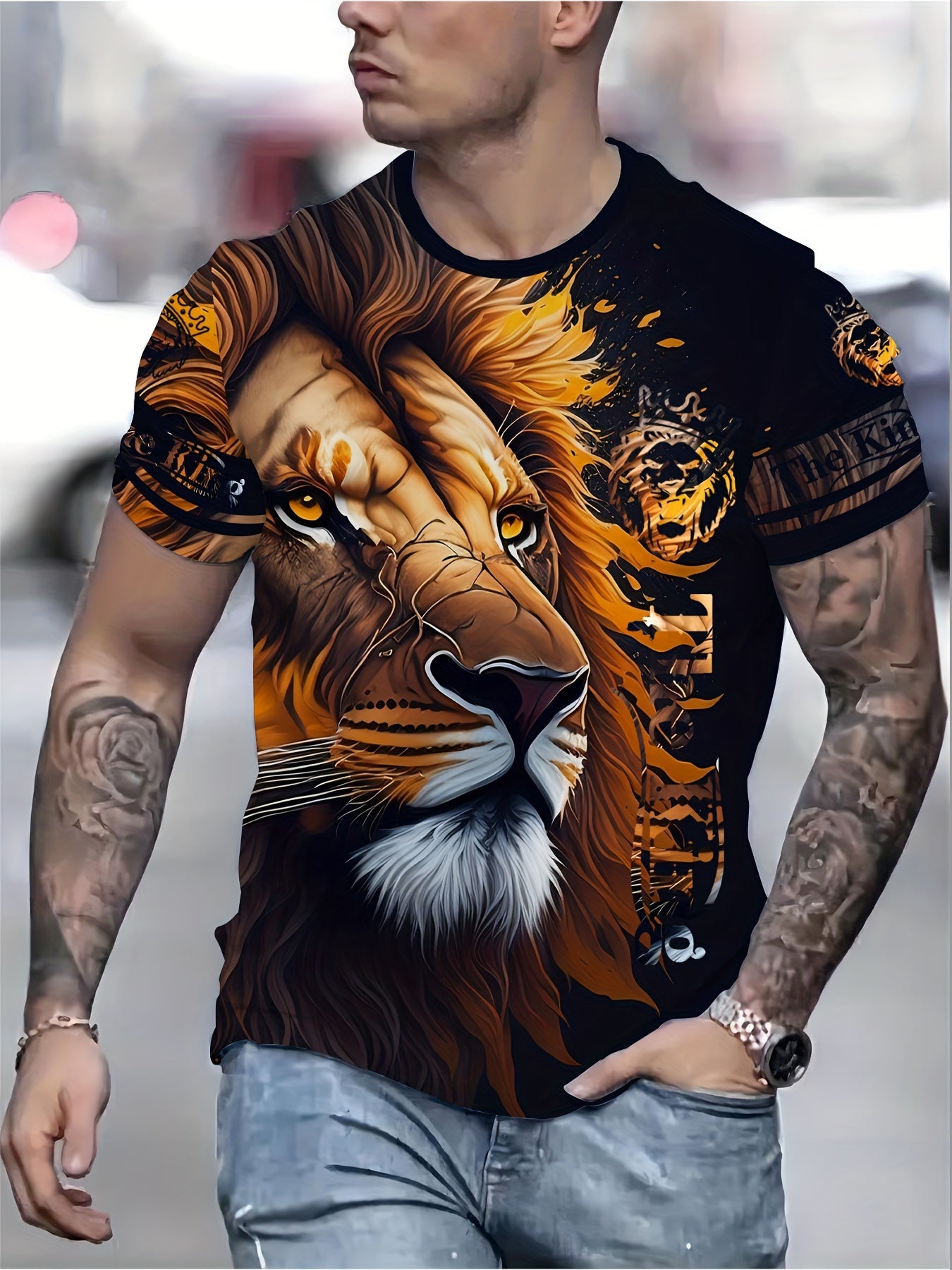 Lion Graphic 3D Print Men's Crew Neck T Shirt Short Sleeve Summer Tee