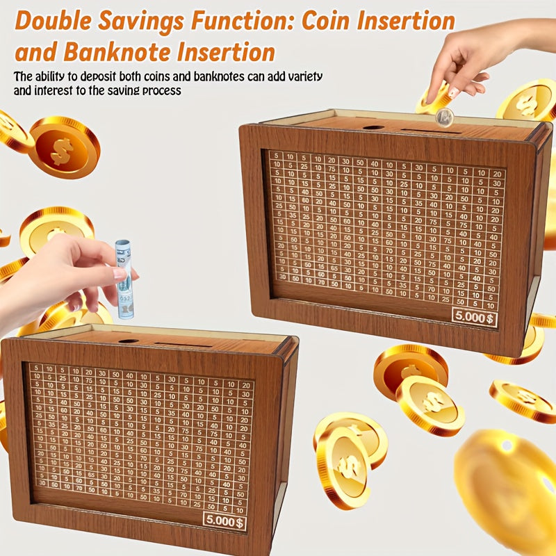 Retro Wooden Money Box with Digital Scale and Counter