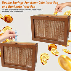 Retro Wooden Money Box with Digital Scale and Counter