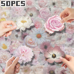 50 Pink Roses & Floral Stickers Non Repeating Transparent Decals for Party Decor