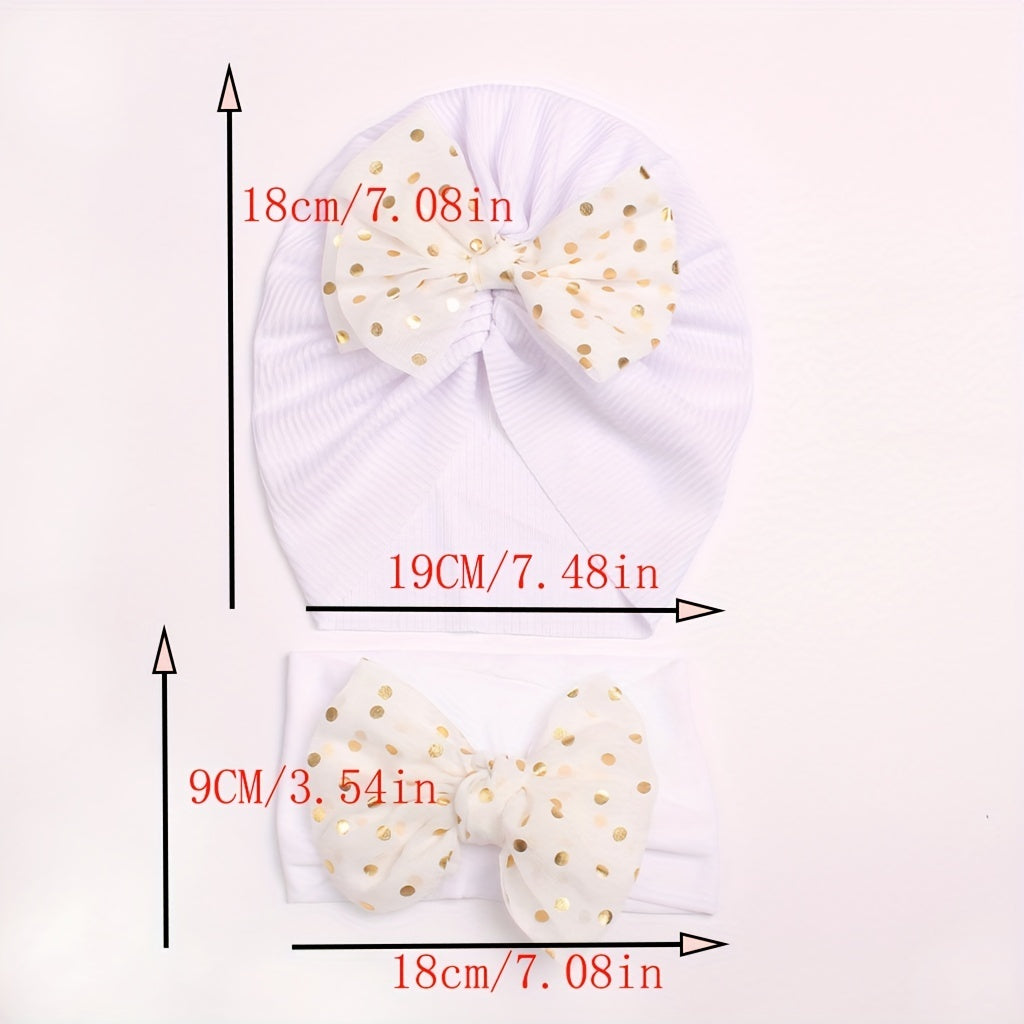 2pcs Baby Bow Hat & Hair Bands Set