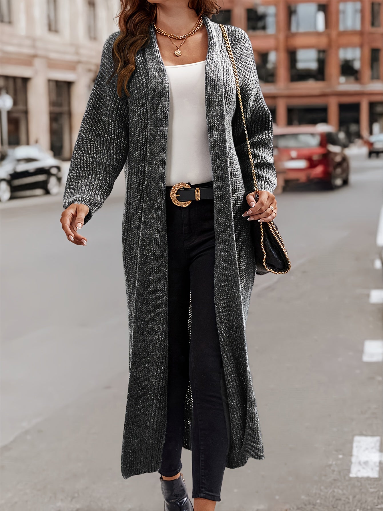 Heathered Long Sleeve Open Front Cardigan