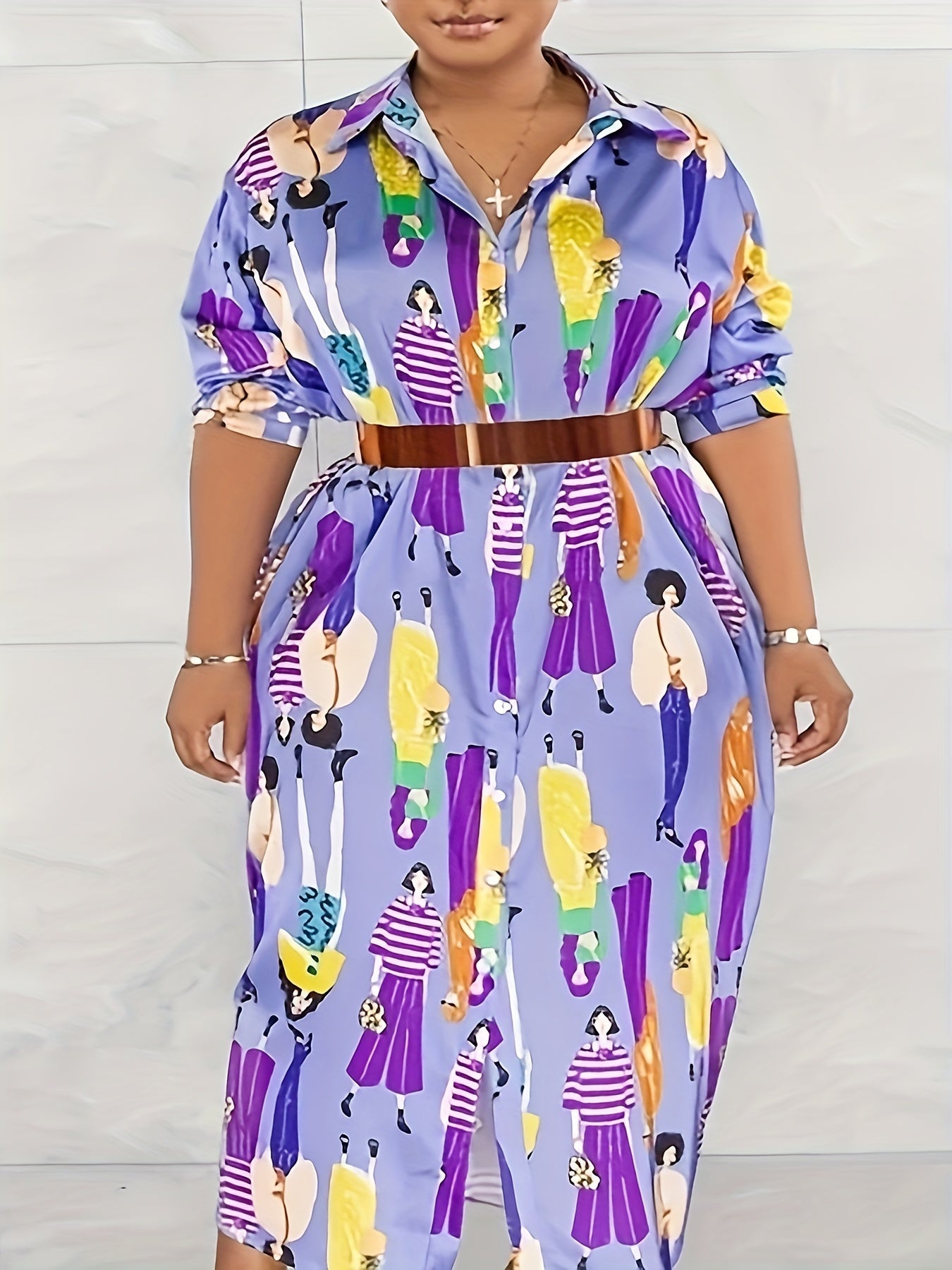 Cartoon Print Maxi Shirt Dress