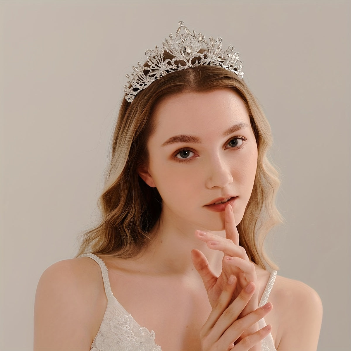Vintage Silver Bridal Crown Stone Wedding Crown