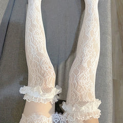 Floral Lace Thigh High Stockings Lolita Ruffle Over The Knee Socks