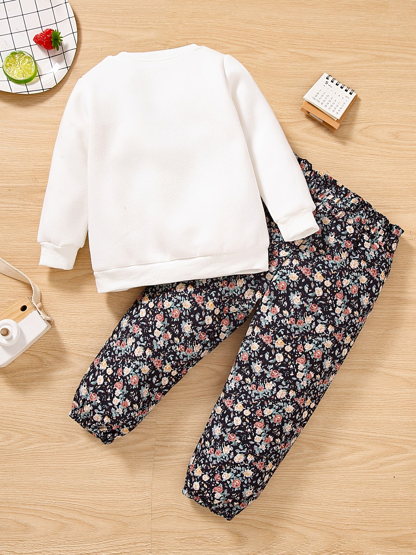 Toddler Girl Rabbit Print Pullover Sweatshirt And Floral Print Pants Set