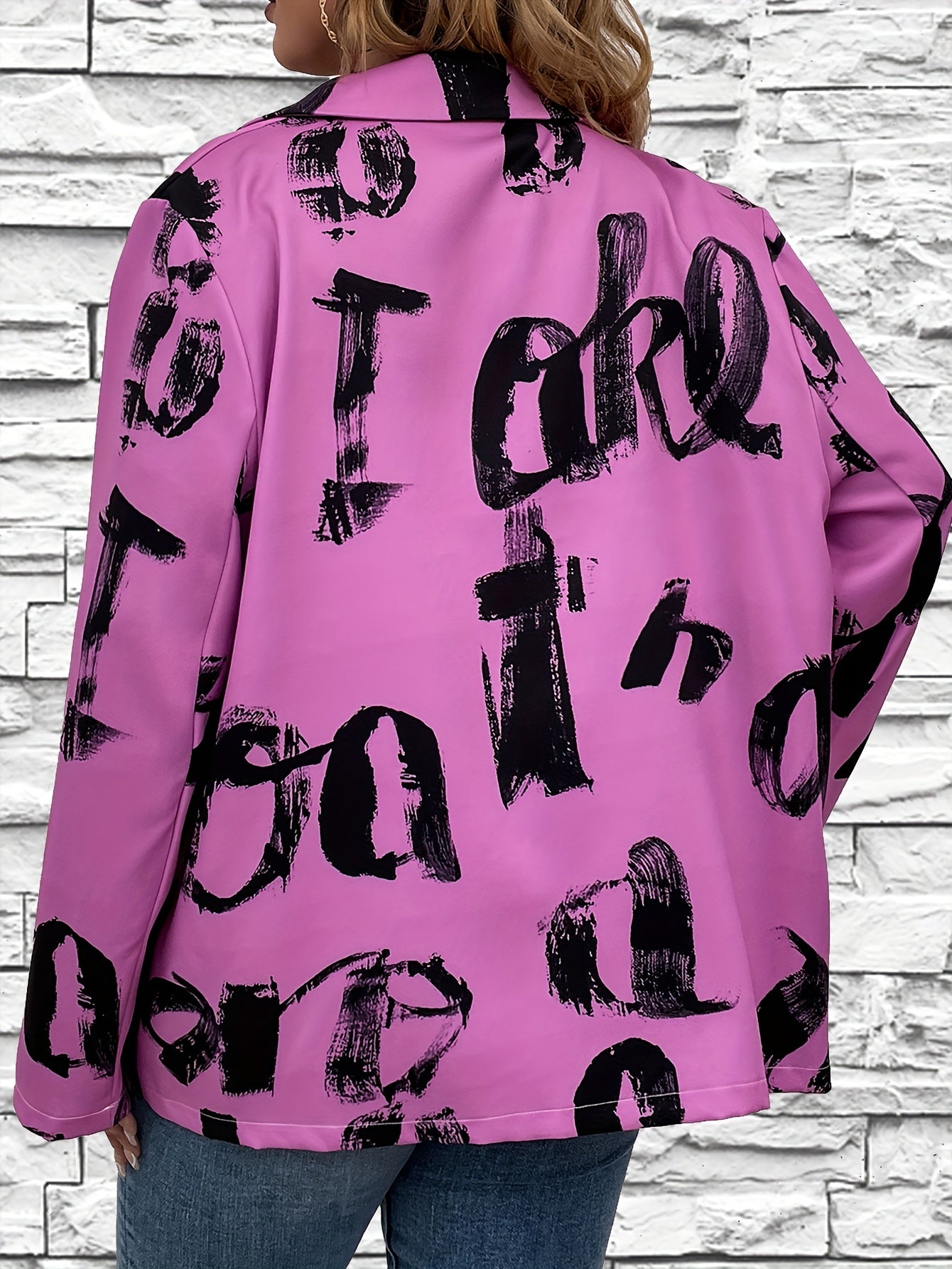 Women's Letter Print Long Sleeve Lapel Blazer