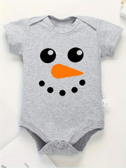 Snowman Smiling Face Print Baby Onesie Soft Romper