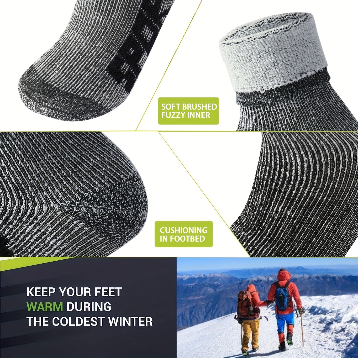 3 Pairs Men's Athletic Wool Socks Shock Absorption Outdoor Sports Hiking Socks