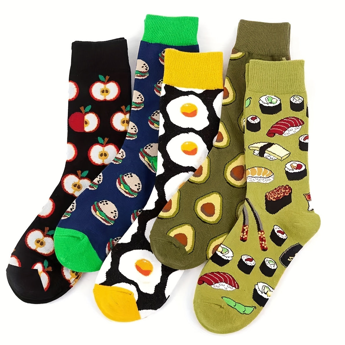 5 Pairs Men's Cartoon Crew Socks All Seasons