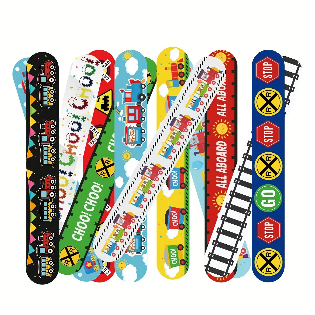 12pcs Train Themed Party Favors PVC Stickers Colorful Railroad Designs
