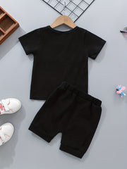 2pcs Baby Boys Casual T-shirt & Ripped Shorts Set Clothes