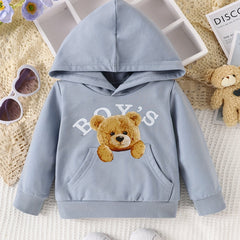 Baby Boys Bear Print Hooded Top Sweatshirt with Large Pocket