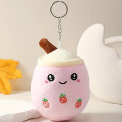 Cartoon Milk Tea Doll Keychain Fluffy Key Ring Bag Charm Gift
