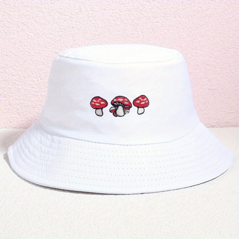 Embroidered Mushroom Bucket Hat Cartoon Hat For Women Christmas Gift