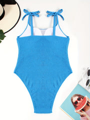Swimsuit Textured Tie Shoulder One Piece Bathing Suit