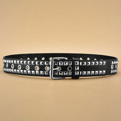 Hip Hop Rivet Belt Punk Square Pin Buckle Eyelet PU Belt Y2K