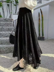 Lace Baroque Print Maxi Skirt - Solid Pleated Women's Clothing