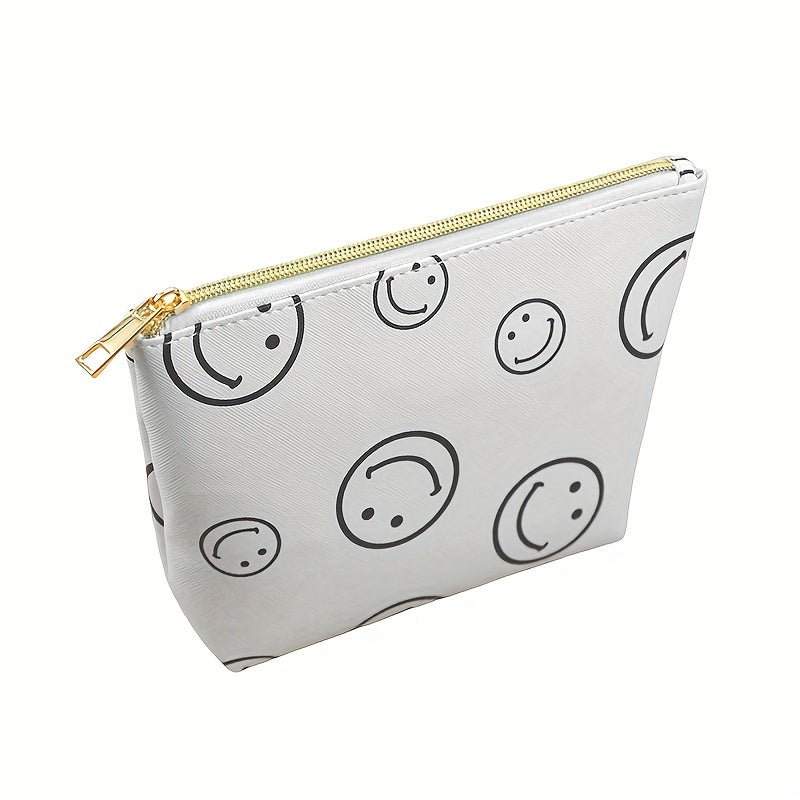 Smiling Face Makeup Bag Waterproof PU Leather Cosmetic Pouch for Women