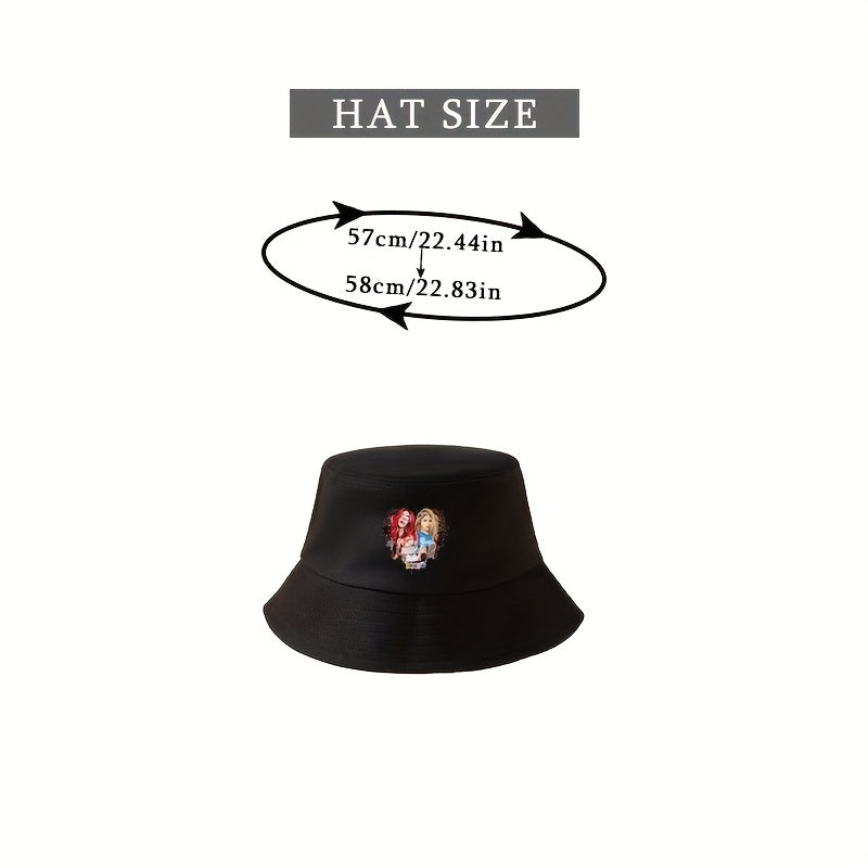 Y2K Cartoon Girl Print Bucket Hat Lightweight Sun Shade Fisherman for Women
