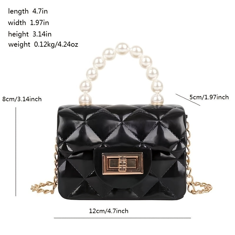 Argyle Faux Pearl Handle Mini Bag Shoulder Crossbody Chain Bag