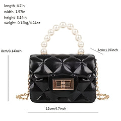 Argyle Faux Pearl Handle Mini Bag Shoulder Crossbody Chain Bag