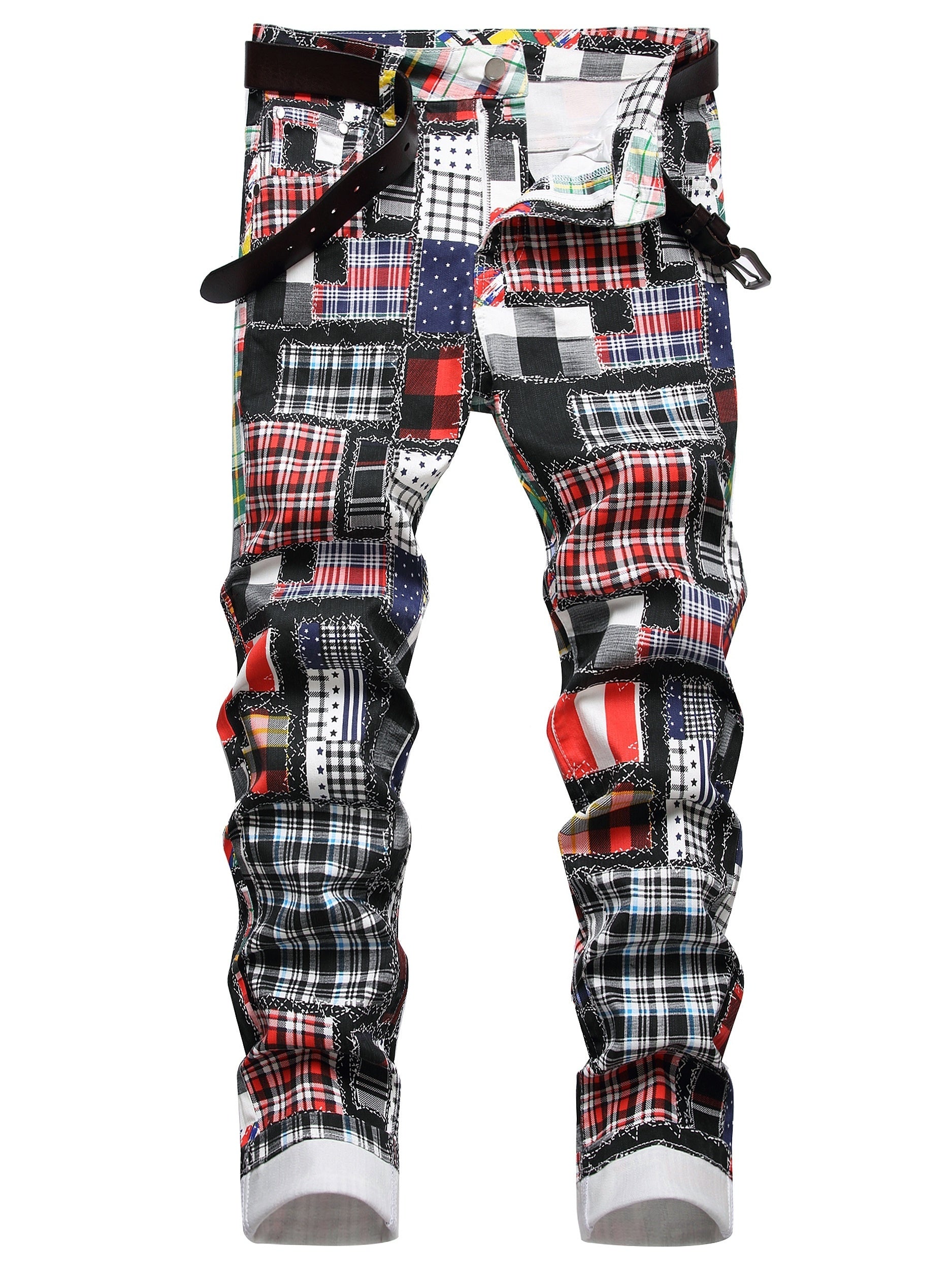 Boys Plaid Jeans Skinny Slim Fit Washed Denim Long Pants Kids Clothing