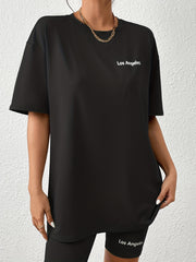 Letter Print Matching Two piece Set Casual Short Sleeve T shirt & Biker Shorts