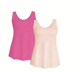 2 Pack Women's Plus Size Casual Tank Top Set Solid Round Neck