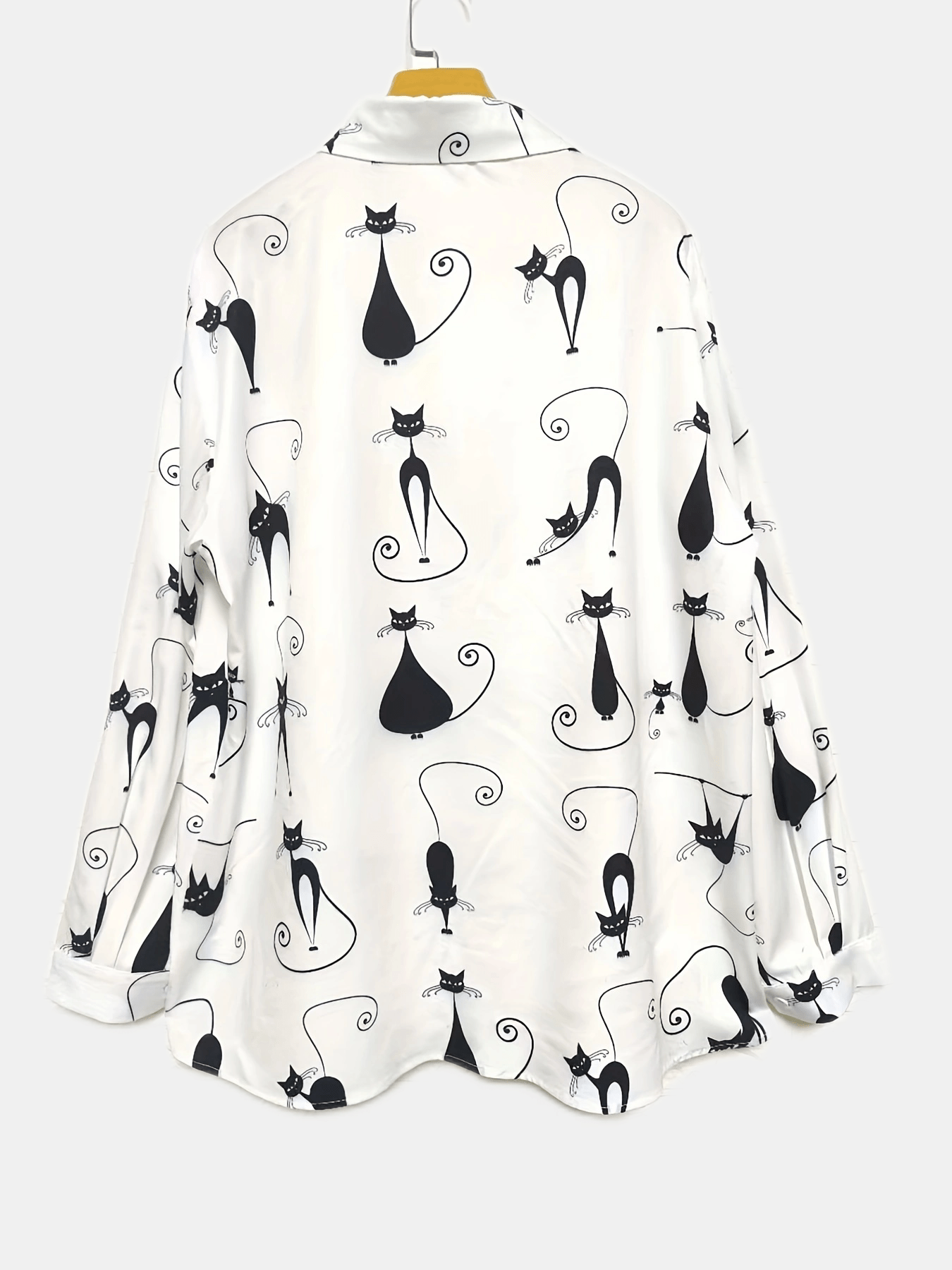 Cartoon Cat Print Button Up Long Sleeve Blouse